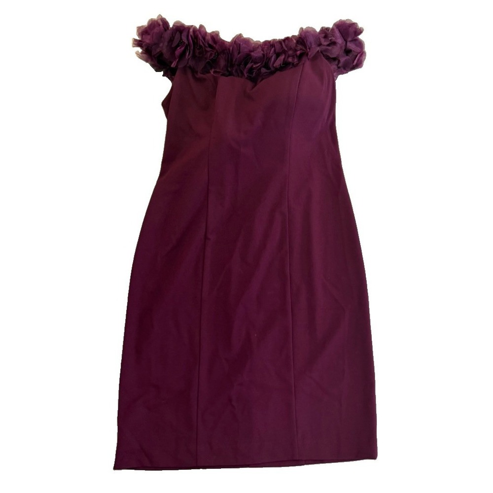 Alex Evenings Women's Size 14 Burgundy Off Shoulder Floral Trim Sheath Dress